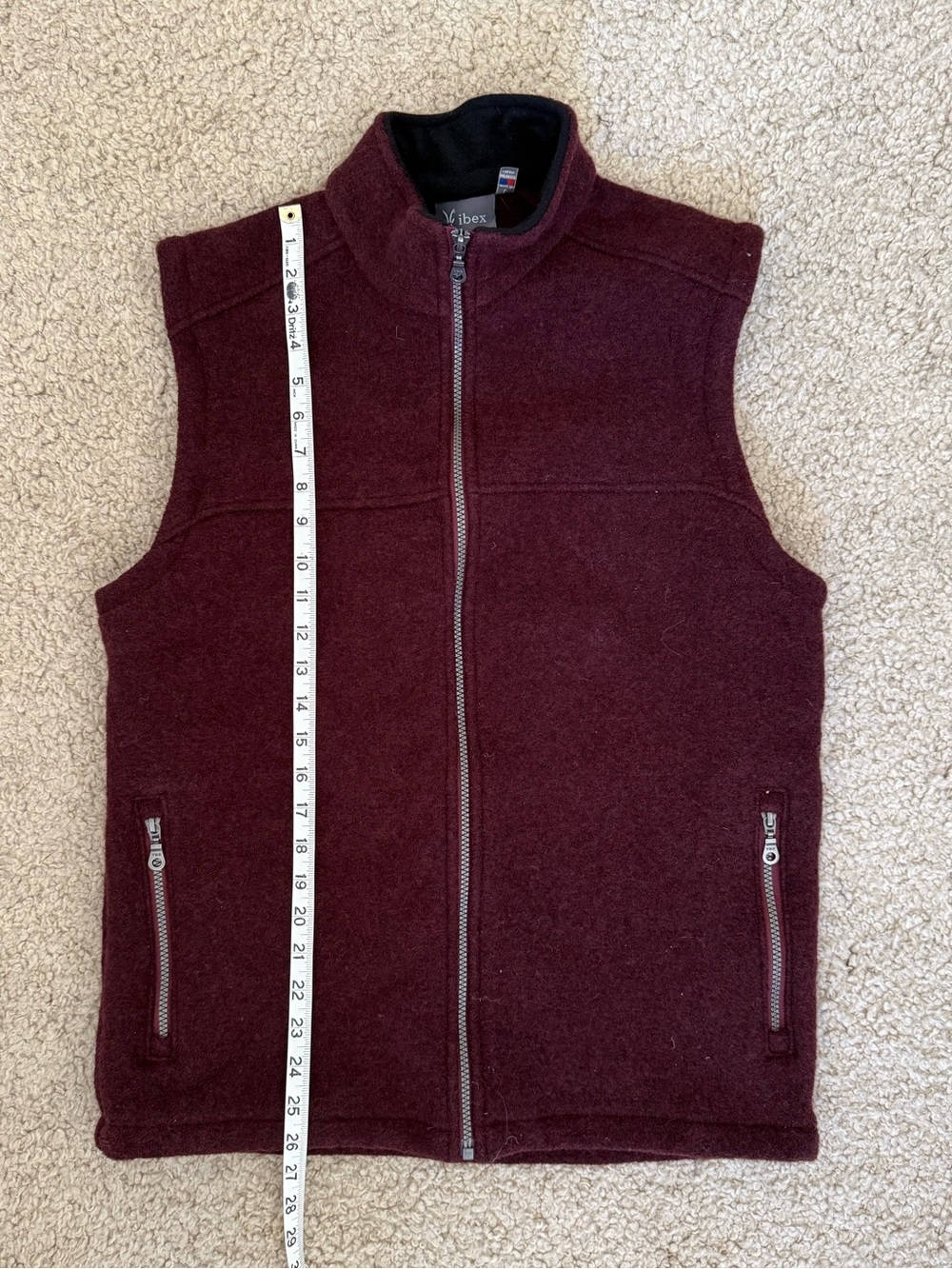 ibex Men's Burgundy and Black Wool Zip Vest - Picture 7 of 8